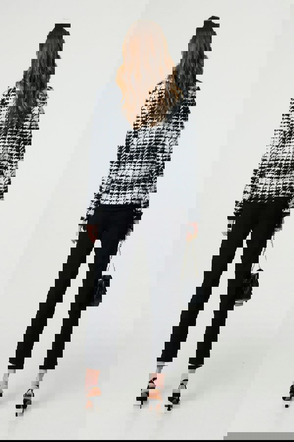 Black | Houndstooth Long Sleeve Cardigan
