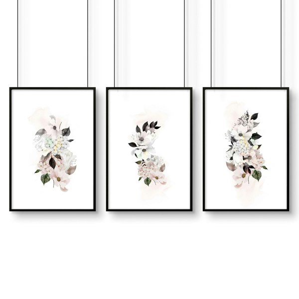 Art for kitchen wall | set of 3 Shabby Chic Floral art prints