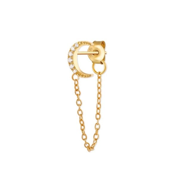 Gold Trip Crystal Moon Chain Single Earring