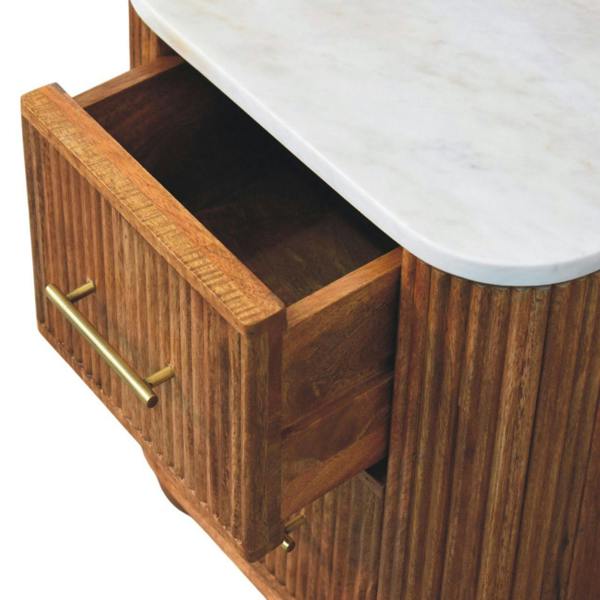 Artisan Furniture Solid Wood Aurora Marble Bedside, 2 Drawers, Beige
