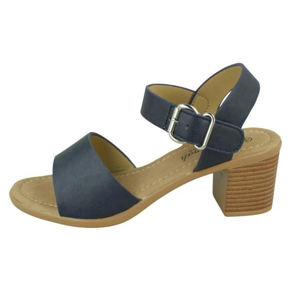 Savannah Ladies Savannah Mid Stack Heel Mule Sandal with Buckle Ankle Strap F12079