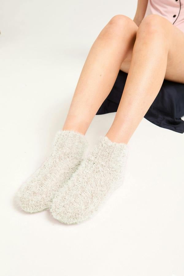 Slipper Sock Booties in Cream - Slippers