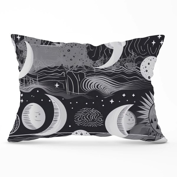 Warren Reed Abstract Black White Moon and Sun Cushions