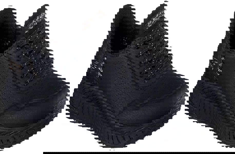 Skechers Bobs Squad 4 Key Lock Womens Slip Ins Trainers, black slip-on sneakers with a secure key lock feature and stylish design.