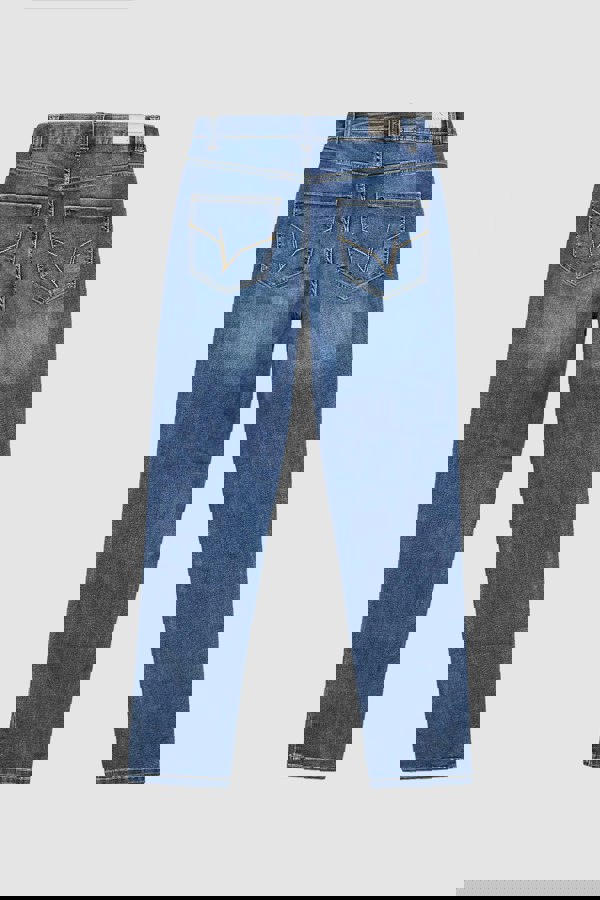 ENORSIA Deep Blue High Waist Girlfriend Fit Leg Jeans