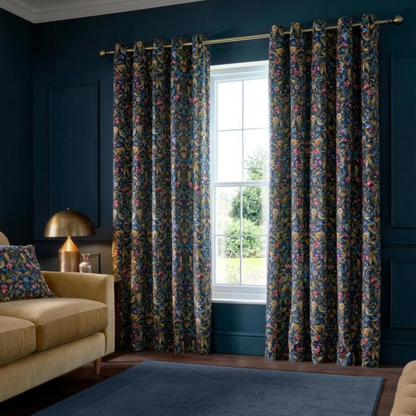 Catherine Lansfield Hedgerow Hopper Lined Eyelet Curtains Navy Blue