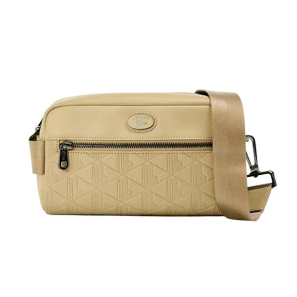 Lacoste Geometric Pattern Leather Crossbody Bag - Beige - 