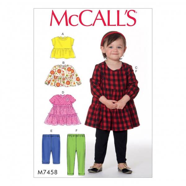 McCalls 7458 Paper Sewing Pattern – Baby & Kids' Dress, Leggings & Top, Size 1 / 2-4, Easy