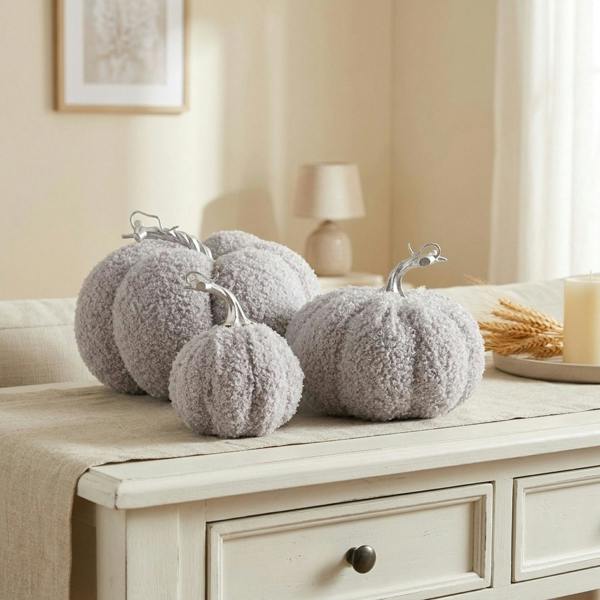 Garden Greatness Decorative Grey Pumpkin Ornament Set