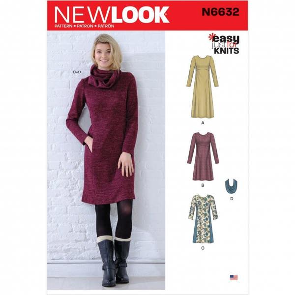 New Look Sewing Pattern 6632, Dresses, Scarves for Women, A (10-12-14-16-18-20-22) - Easy
