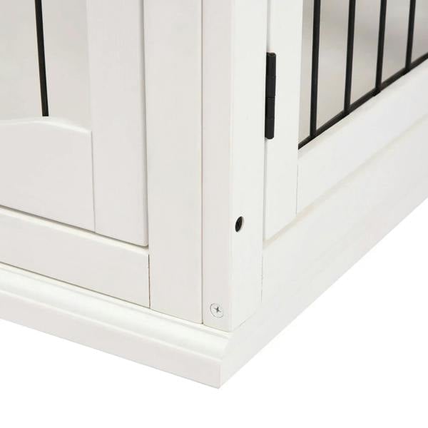 White dog crate end table door corner with hinge and screws