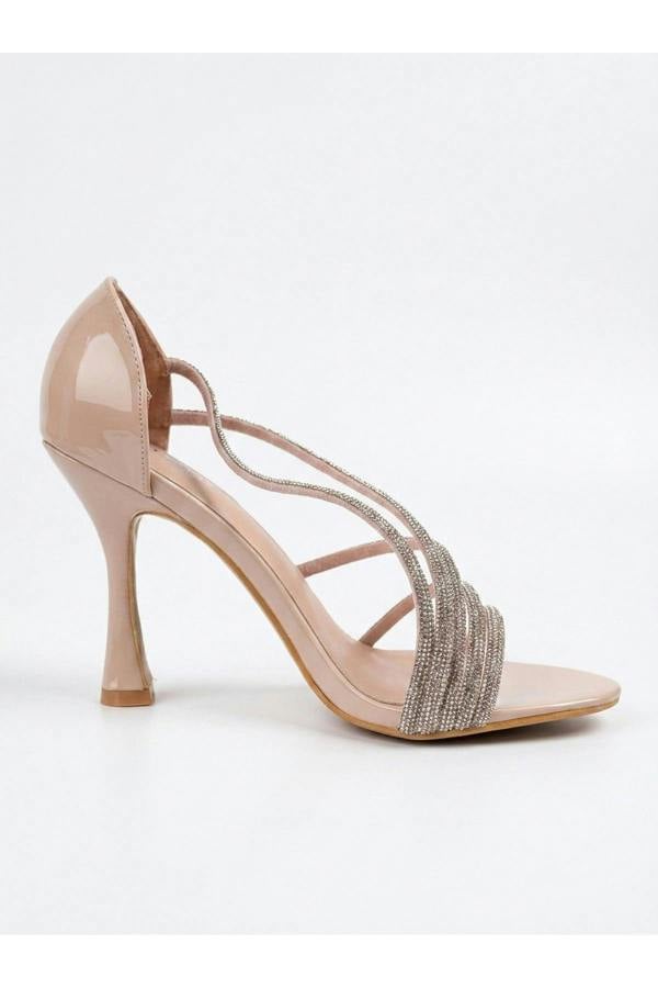 Thora Metallic Silver Rhinestone Strap Sandals - Nude
