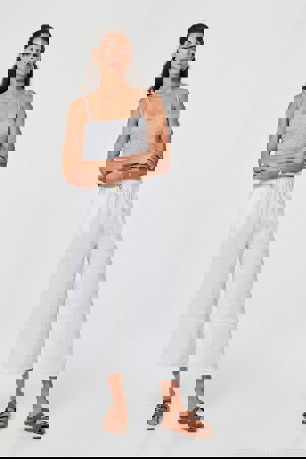 White | Floral High Waist Stretchy Crop Trousers
