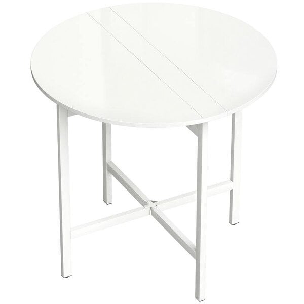 Collapsible Drop Leaf Table, Folding Dining Table for Small Spaces, Extendable Kitchen Table with Steel Frame, White