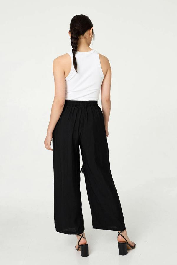 Black | Elasticated High Waist Wide Leg Trousers