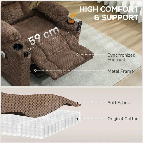 Bobobiy Electric Massage Recliner Armchair with Vibration, Whisper-Quiet Motor, Fleece Power Reclining Chair with Spring Pack, Brown