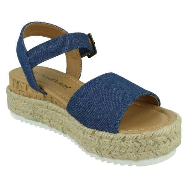 Anne Michelle Ladies Mid Platform Wedge Espadrille Mule Sandal with Buckle Ankle Strap F12091