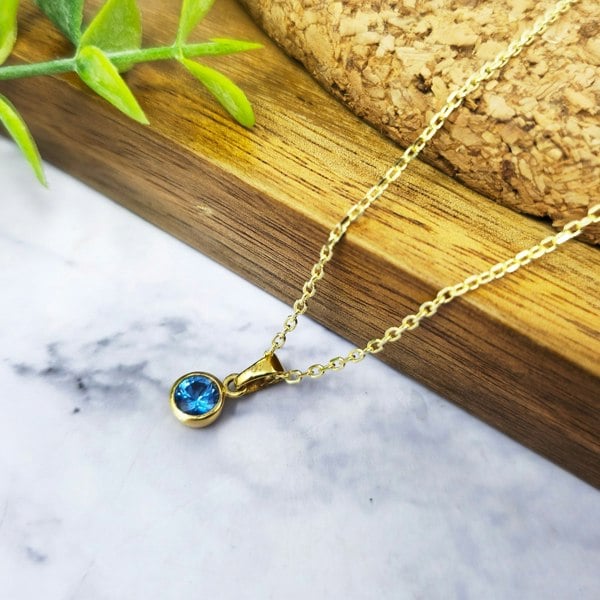 Mini Round Blue Topaz December Birthstone Pendant Necklace