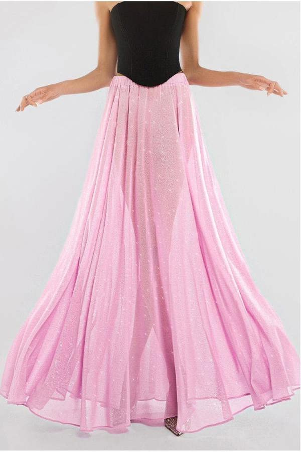 Gathered A-Line Glitter Chiffon Maxi Skirt SK30