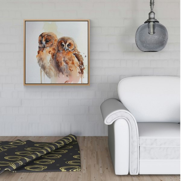 Warren Reed Loving Tawny Owls Watercolour Framed Canvas