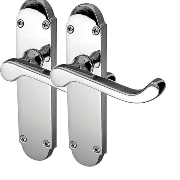 EDH Door Hardware Polished Chrome Victorian Scroll Door Handles on Shaped Backplate – 170mm x 40mm