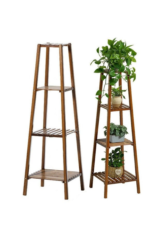 Living and Home 4 Tier Vintage Indoor Plant Stand Solid Wood Display Shelf