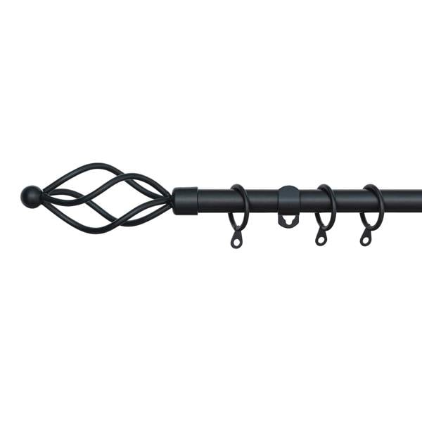 A.Unique Home Small Twisted Metal Extendable Curtain Pole With Rings and Fittings (13/16mm). (Matte Black (122cm - 213cm, 48" to 84" Approx))