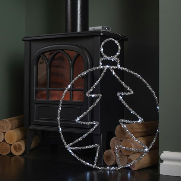 Samuel Alexander 49cm Battery Powered Light up Silver Christmas Tree Ball with Twinkling LEDs