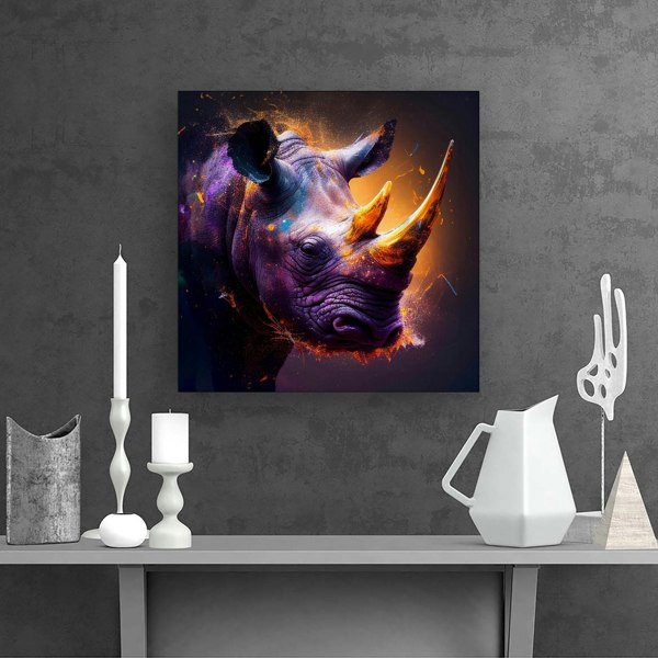 Warren Reed Golden Rhino Face Splash Art Canvas