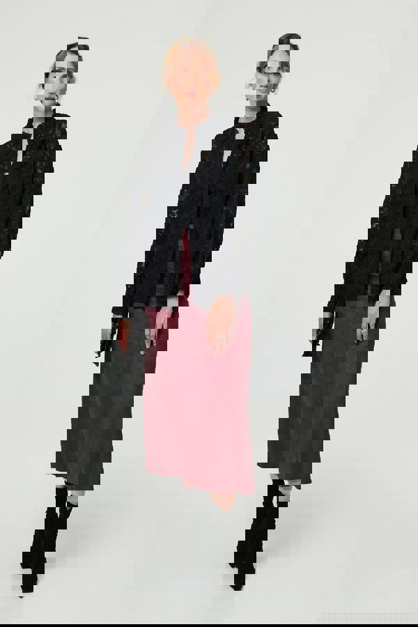 Black | Lace Frill Semi Sheer Long Sleeve Blouse
