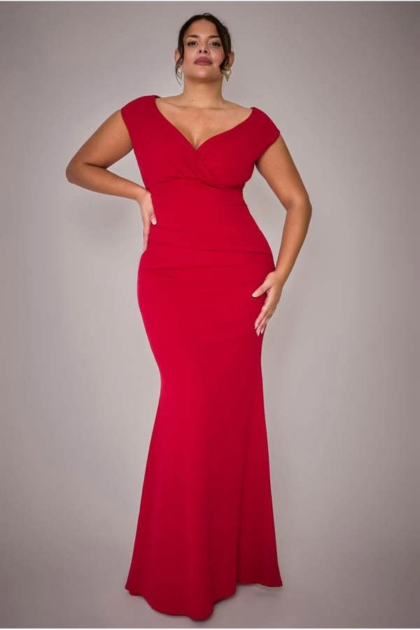Bardot Pleated Maxi Dress - Red DR1092SCPLUS