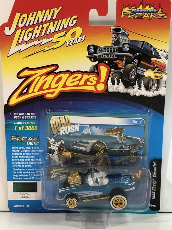 1958 chevy corvette zingers rich teal metallic 1:64 scale johnny lightning jlsf013b
