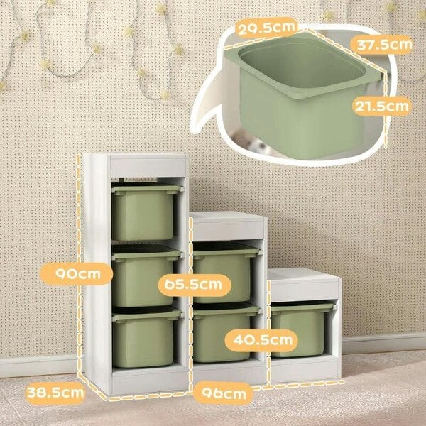 Bobobiy Toy Storage Organiser, Three-Layer Kids Toy Storage Units, with Removable Bins, for Ages 3-8 Years, Green
