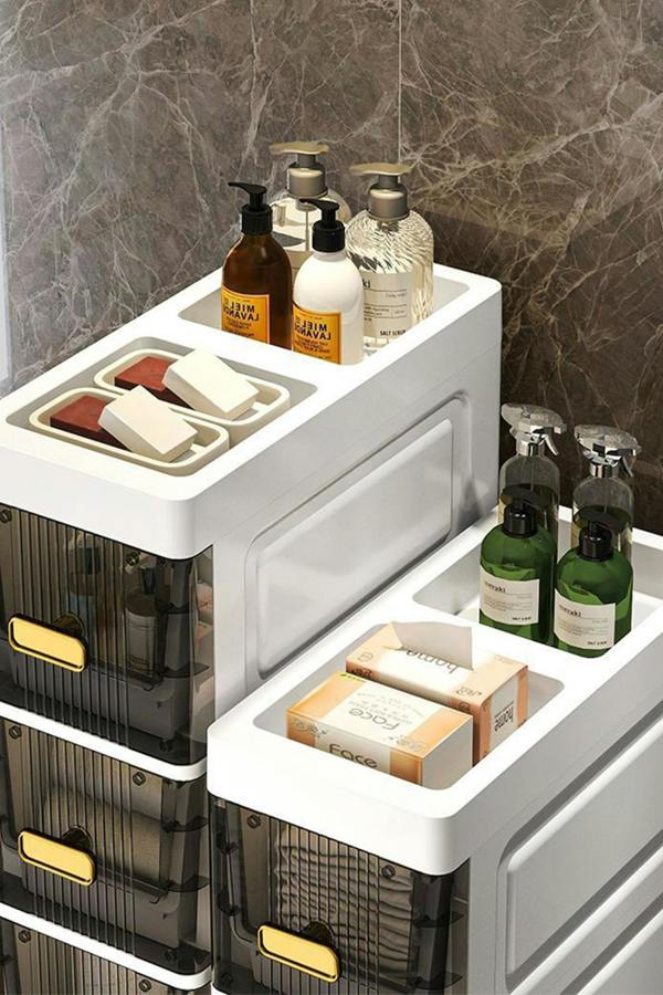 Living and Home 4 Tier Freestanding Storage Cabinet Stylish Drawer Organizer Bathroom Storage Cupboard