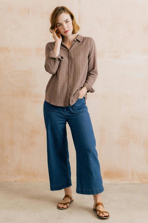 Lily & Me Savannah Textured Seersucker Shirt Mocha