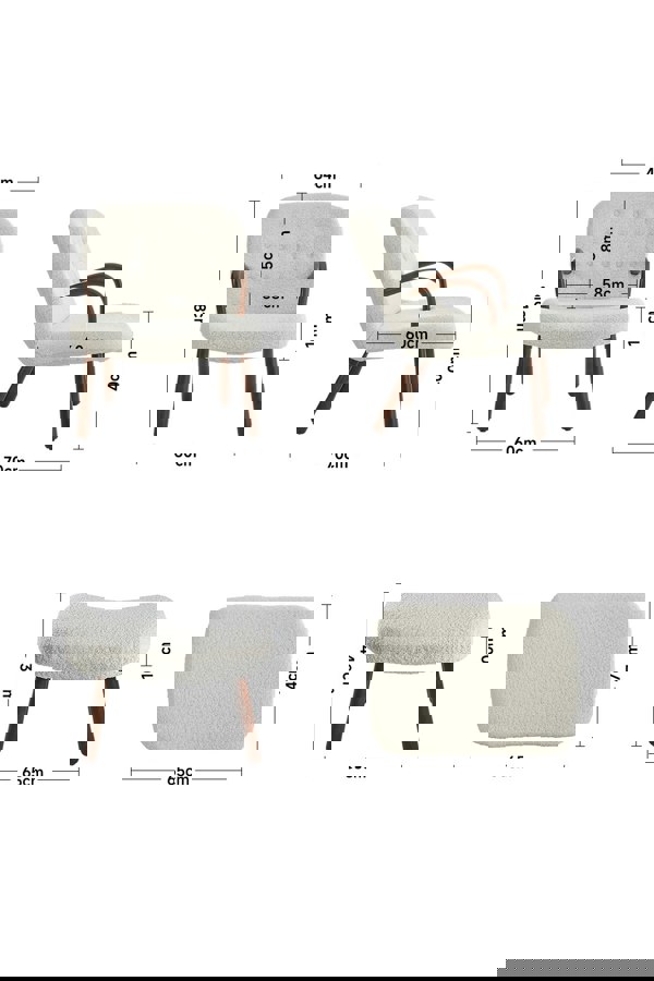 Living and Home Netural Bouclé Armchair and Footstool Set with Wooden Legs