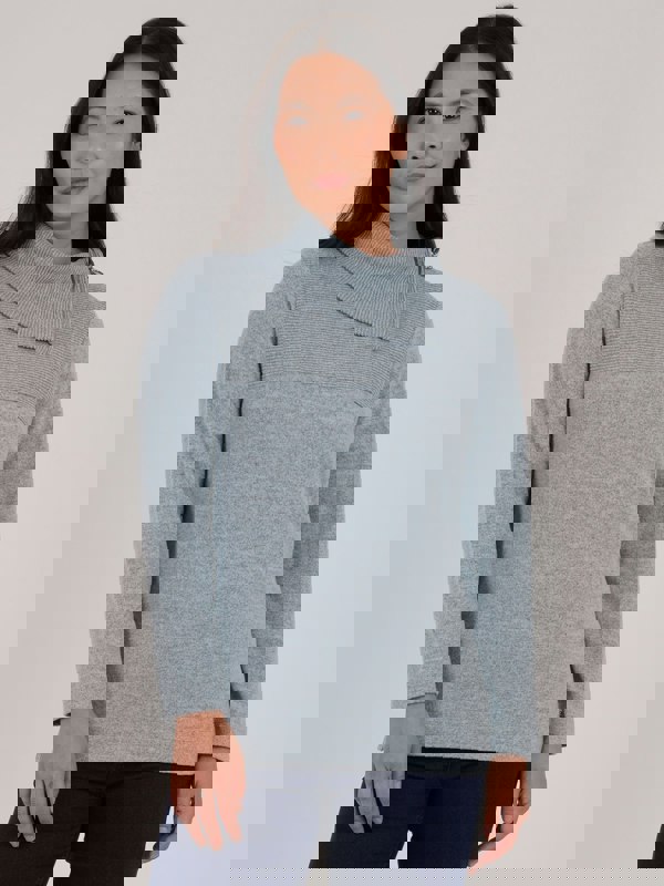 PennyPlain Zip Cowl Neck Rib Top - Glacier