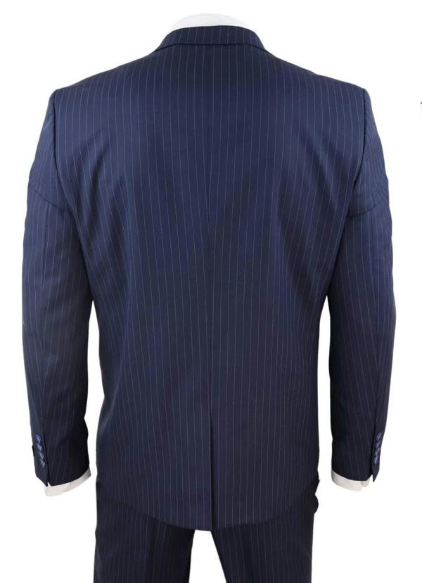 TruClothing Men's 3 Piece Navy Blue Pinstripe Retro Suit