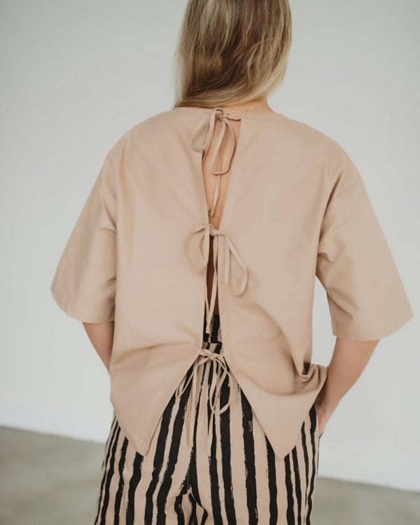 Oragnic cotton Doris Beige Tie Back Top - image 5