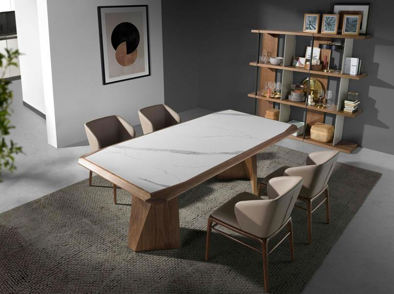 Angel Cerdá Rectangular porcelain marble and walnut dining table 1106