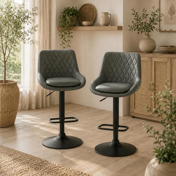 Wyld Haus Lokasa Fabric Dark Grey Adjustable Retro Bar Stools Set Of 2 With Swivel Seats