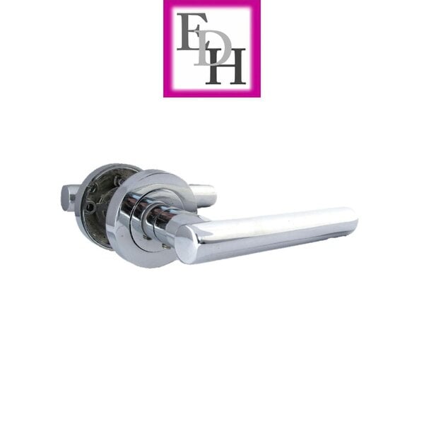 EDH Door Hardware Modern Chrome Straight T-Bar Door Handles with Round Rose + Tubular Latch