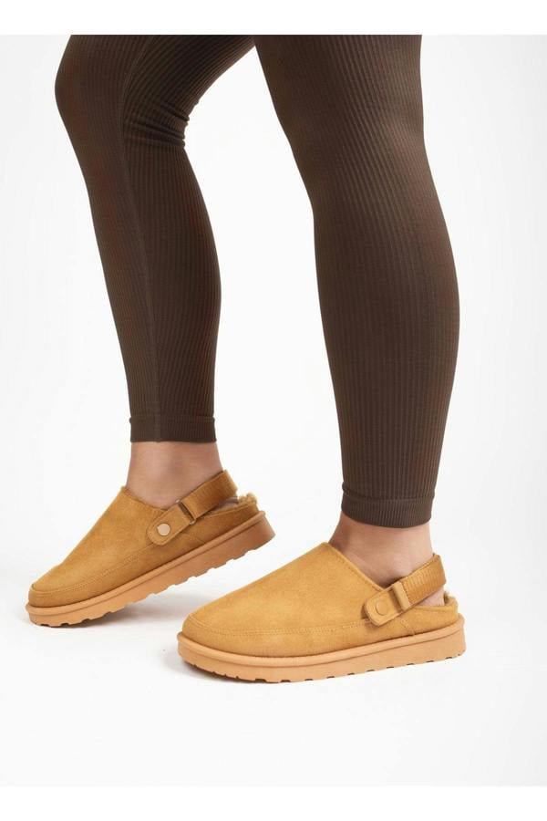 Niraya Faux Suede Slingback Mule Sandals With Cuff Strap - Camel
