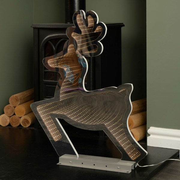 Samuel Alexander 60cm Infinity Light up Leaping Reindeer Christmas Decoration with Ice White LEDs on Metal Base