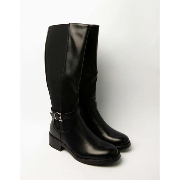 Blue Vanilla Buckle Detail Low Heel Long Boots