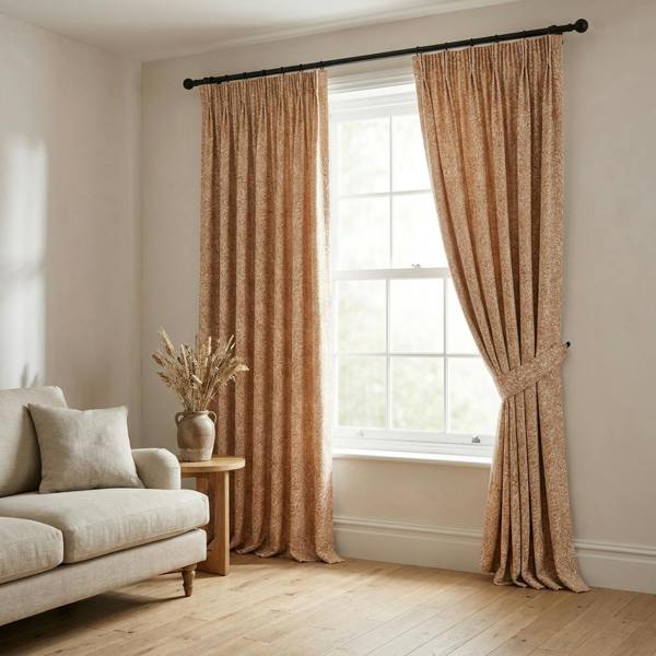 Lille made-to-measure curtains in Sunset, styled in a living room