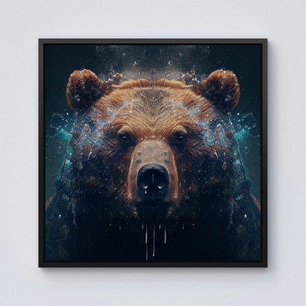 Warren Reed Brown Bear Face Splash Art Framed Canvas