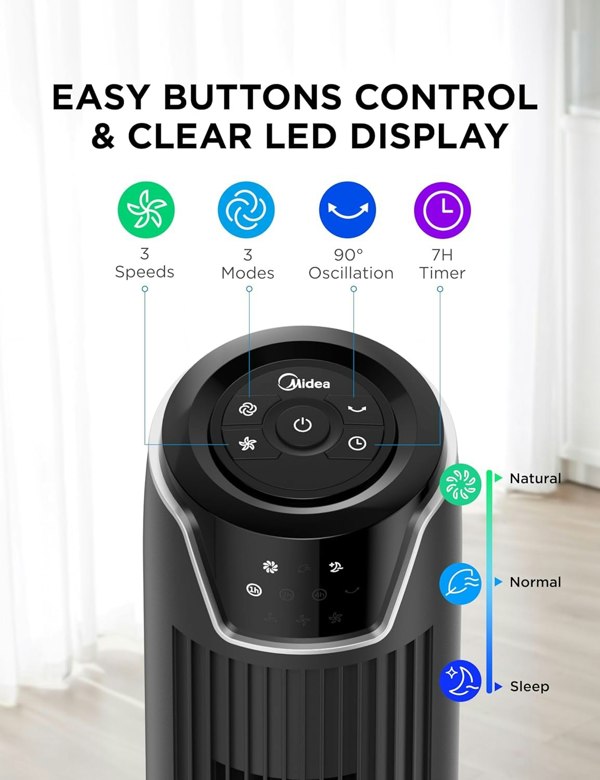 Living and Home Quiet Tower Fan 45W Portable Stand Fan with Remote Control