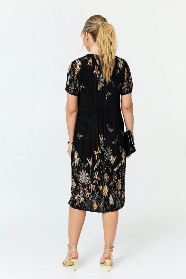 Black | Floral Pleat Texture Midi Shift Dress