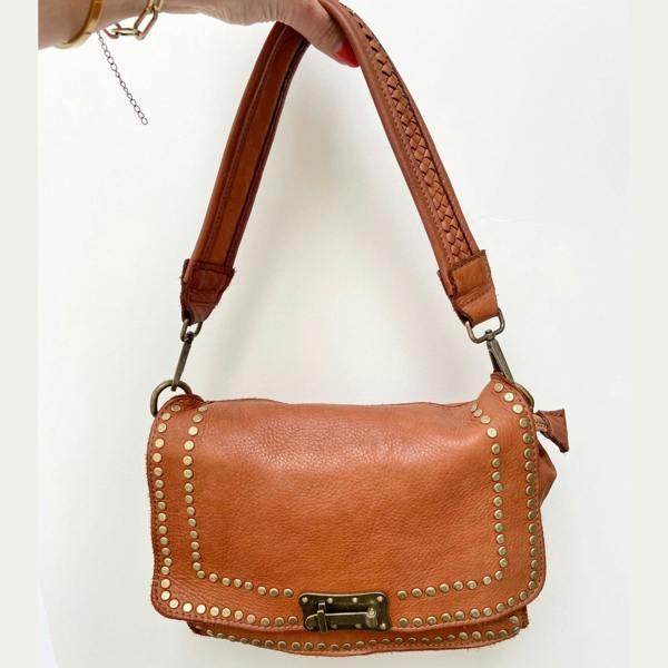 Scott-Samuel Studded Vintage Style Leather Bag front view